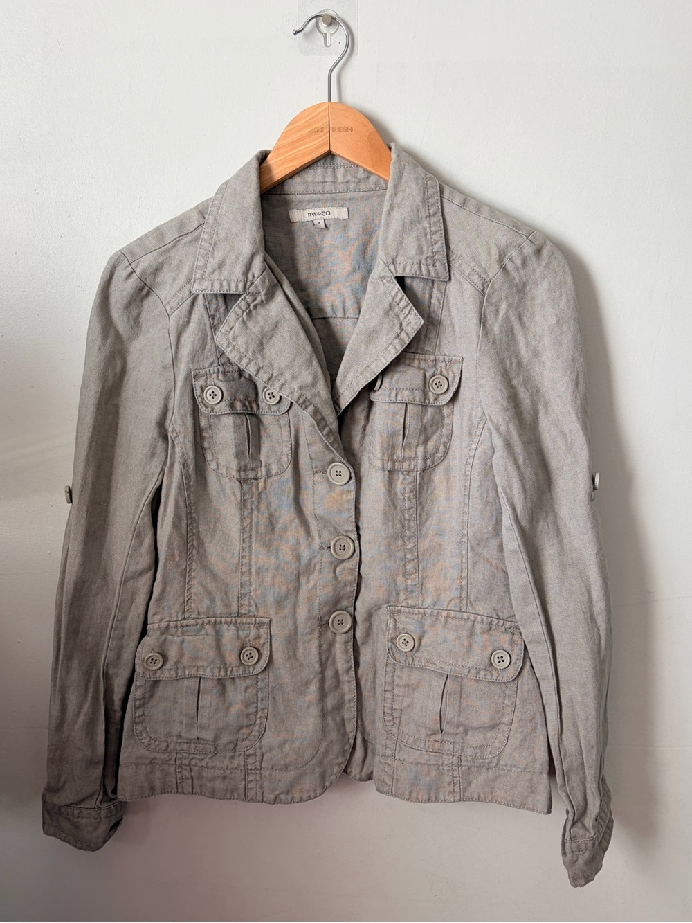 RW&CO 100% Linen Utility Safari Jacket Women Medium Beige Light Grey